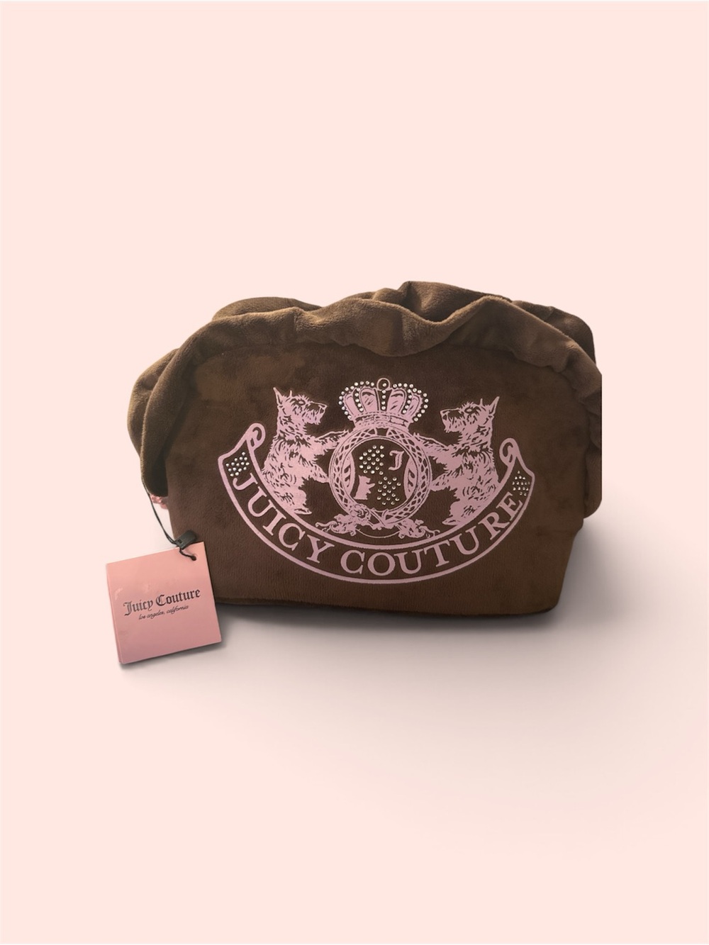 Juicy Couture Brown Velour Pouch with Pink Crest